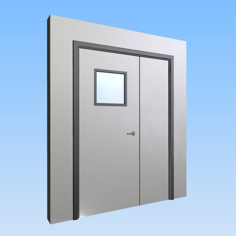 CS Acrovyn® Impact Resistant Doorset - Unequal pair leaf with type VP8 Vision Panel