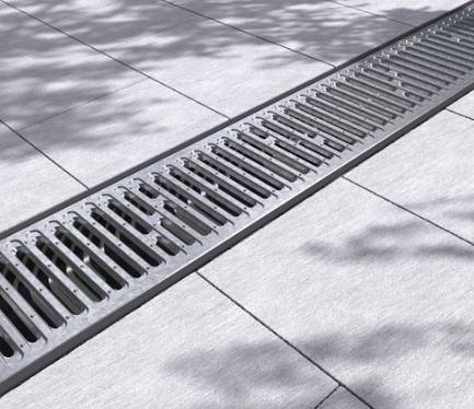 BASE 150P Channel drain with galvanised steel slotted grating, A15 - Drainage Channels with Grating