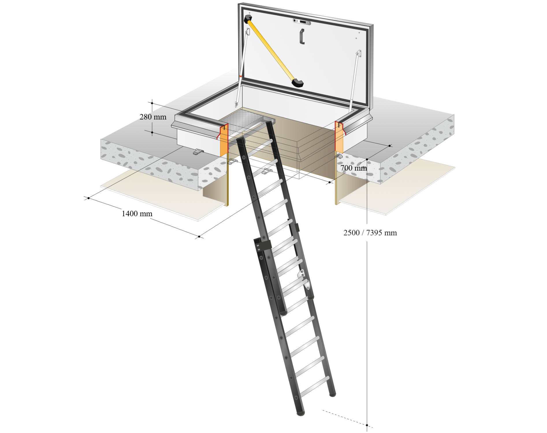 Gorter Roof Access Hatch RHT with Ladder - thermally broken construction - ladder access hatch