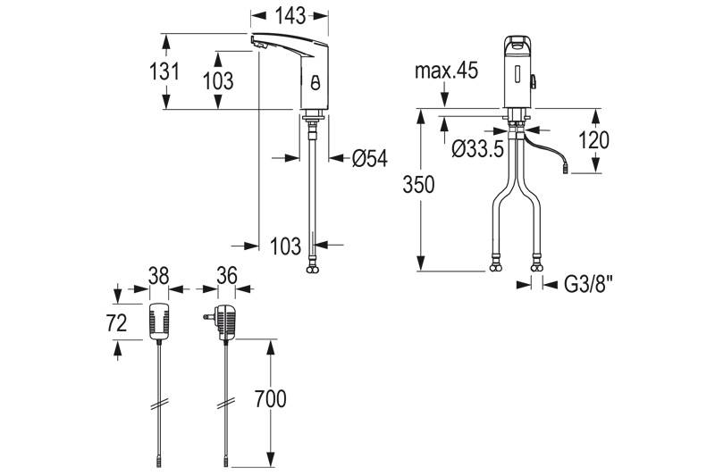 CONTI+ Maxx Lavatory Faucets - M20/M10 Range, Chrome, with IR Sensor, G1/2 - Touchless, Electronically Controlled