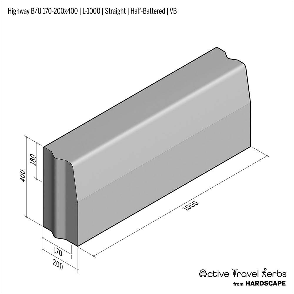 Active Travel Kerb - Highway B/U - 170-200 - Concrete Kerb