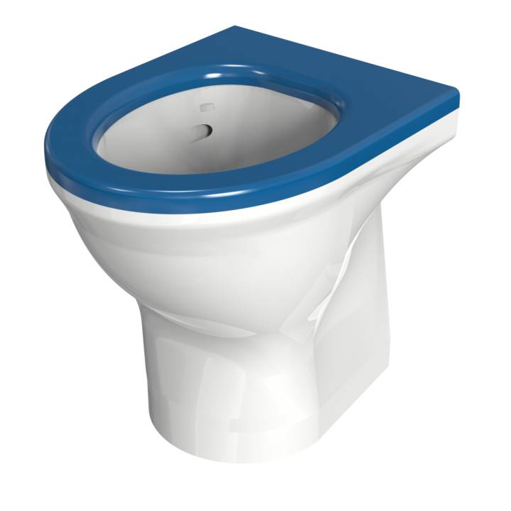 Dudley Resan Standard Height WC Pan - Wall Fixed - Blue Seat [V2] - Sanitaryware