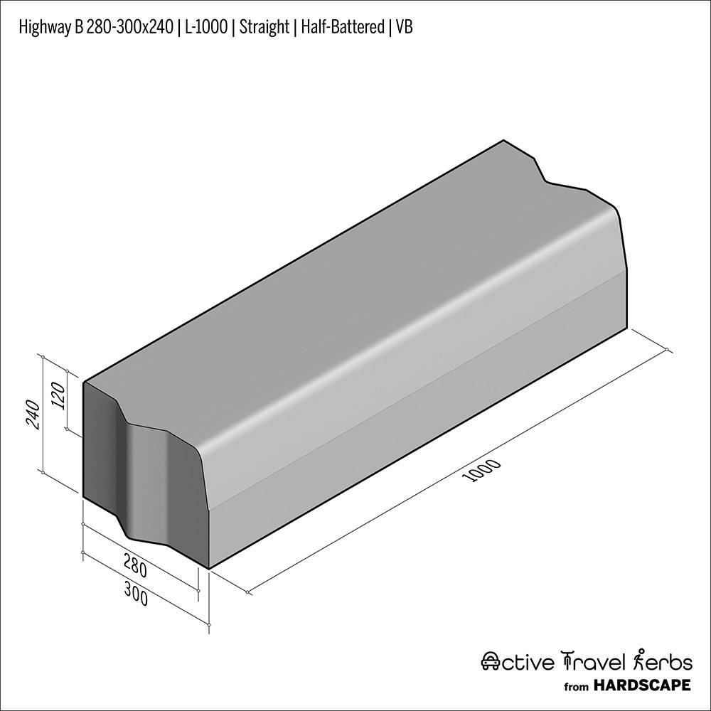 Active Travel Kerb - Highway B - 280-300 - Concrete Kerb