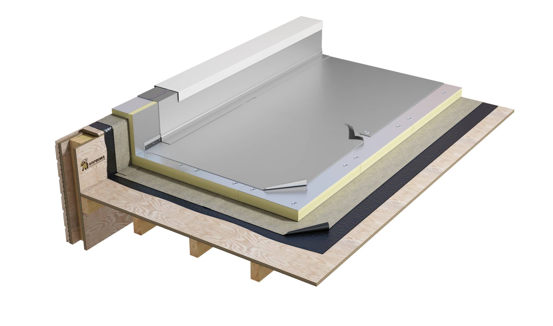 Flagon SR Silver Art Glossy - Single ply mech. fixed warm roof system with Silver look (WNB2PFMFSI_002)
