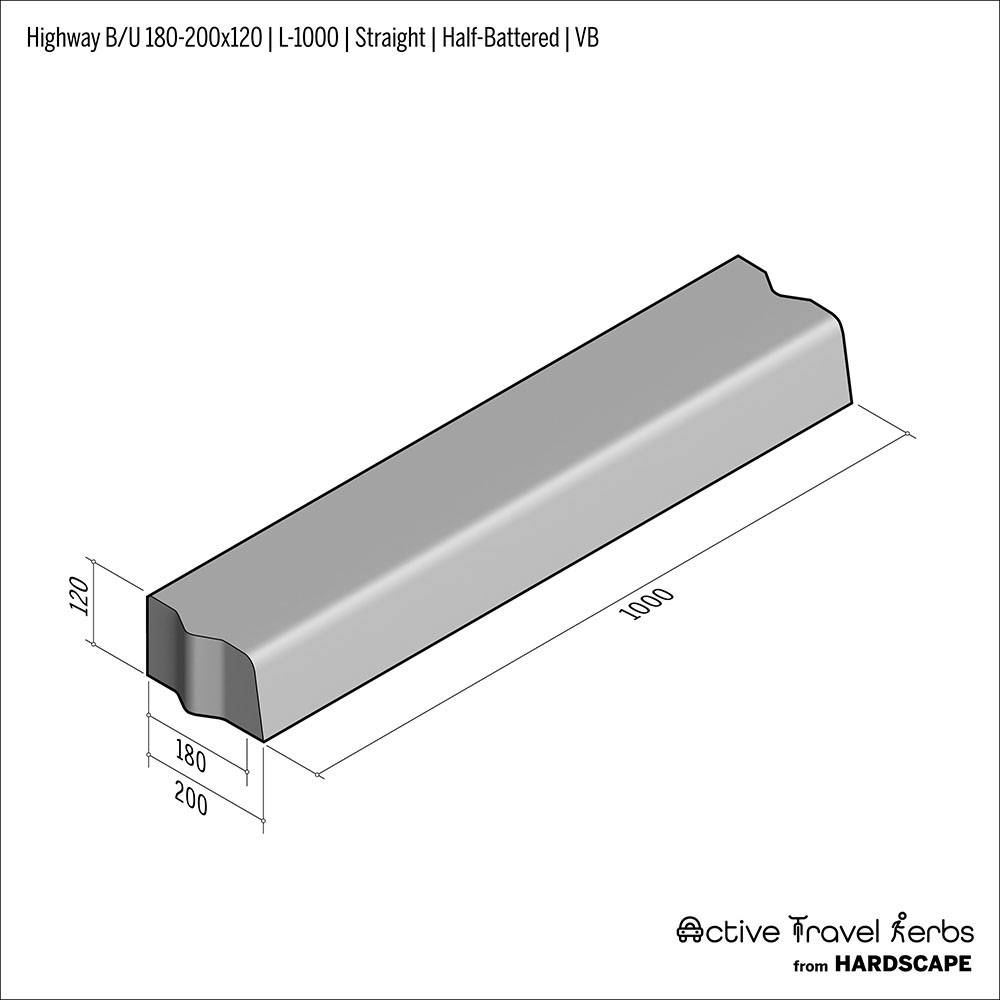 Active Travel Kerb - Highway B/U - 180-200 - Concrete Kerb