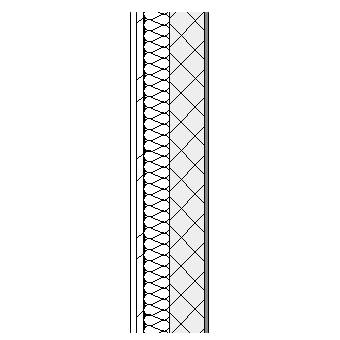 Aluminium cassette panels with metal frame, weather barrier, insulation, concrete block and plasterboard lining