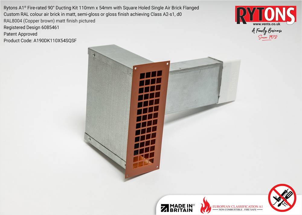 Rytons A1® Fire-rated 90° Ducting Kit 110 x 54 mm with Single Air Brick