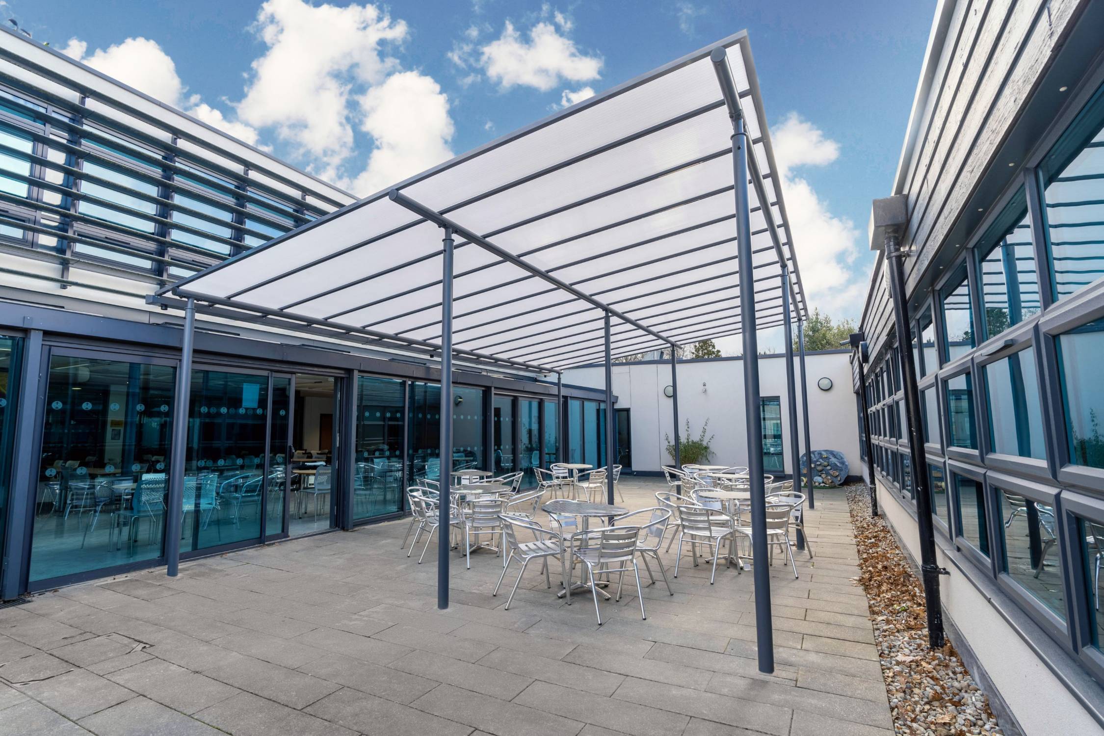 Motiva Linear™ Canopy - Straight Roof Polycarbonate Canopy - Canopies for Schools - Canopy