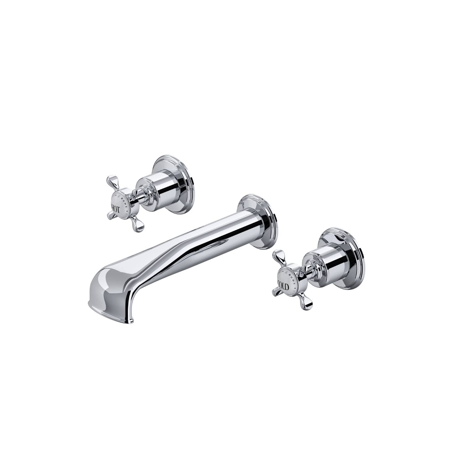 Traditional Three-Hole Wall-Mounted Bath Set With Low Profile Spout And Lever Or Crosstop Handles - Bath Tap Set