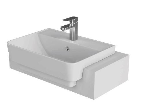 Zara Square 50 cm Semi Recessed Basin 1 Tap Hole