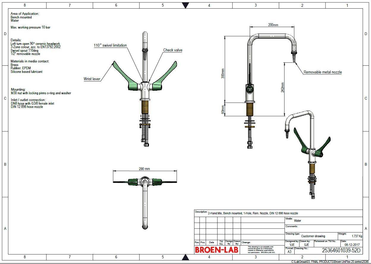 One-Hole Laboratory Table Mixer With Wrist Levers