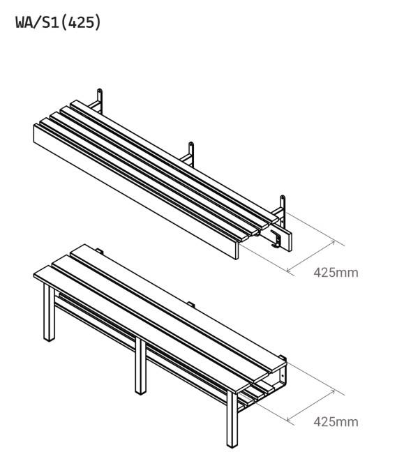 Wall And Floor Fixed Cloak Room Benching With Shoe Shelf, Peg Rail And Shelf Over (WAS1 Series)