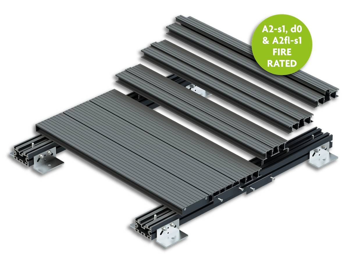 AliDeck Aluminium Decking System 1 - Complete Non-combustible Decking Solution - 1200mm Board Span - 1200mm Joist Span - 80-330mm Build-Up 