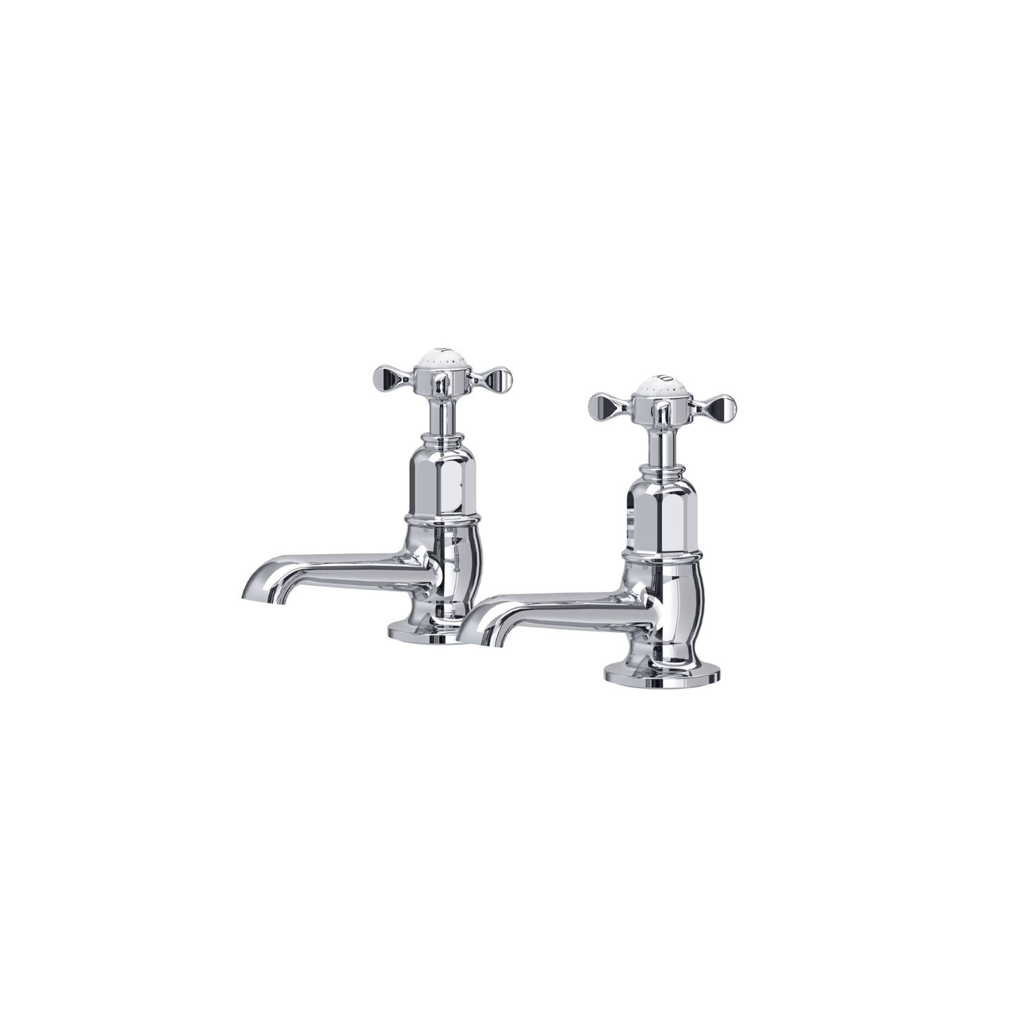 Traditional Pair Of Basin Pillar Taps With Lever Or Crosstop Handles - Basin pillar taps