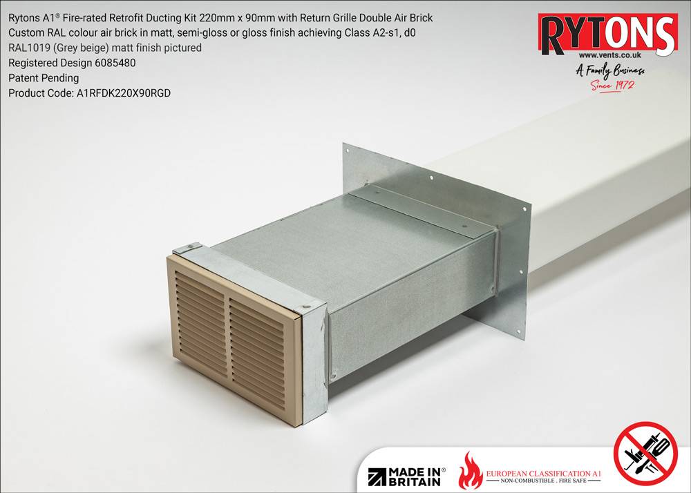 Rytons A1® Firerated Retrofit Ducting Kit 220mm x 90mm with Double Air Brick Rytons Building