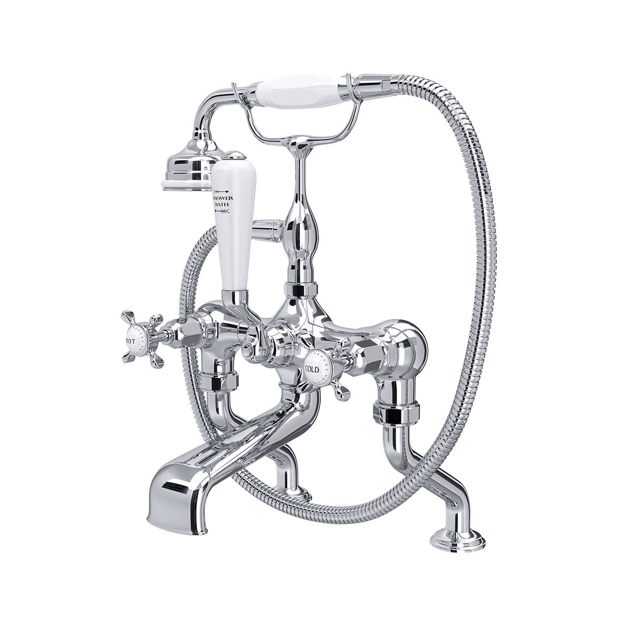 Traditional Deck-Mounted Bath Shower Mixer With Lever Or Crosstop Handles - Bath Shower Mixer