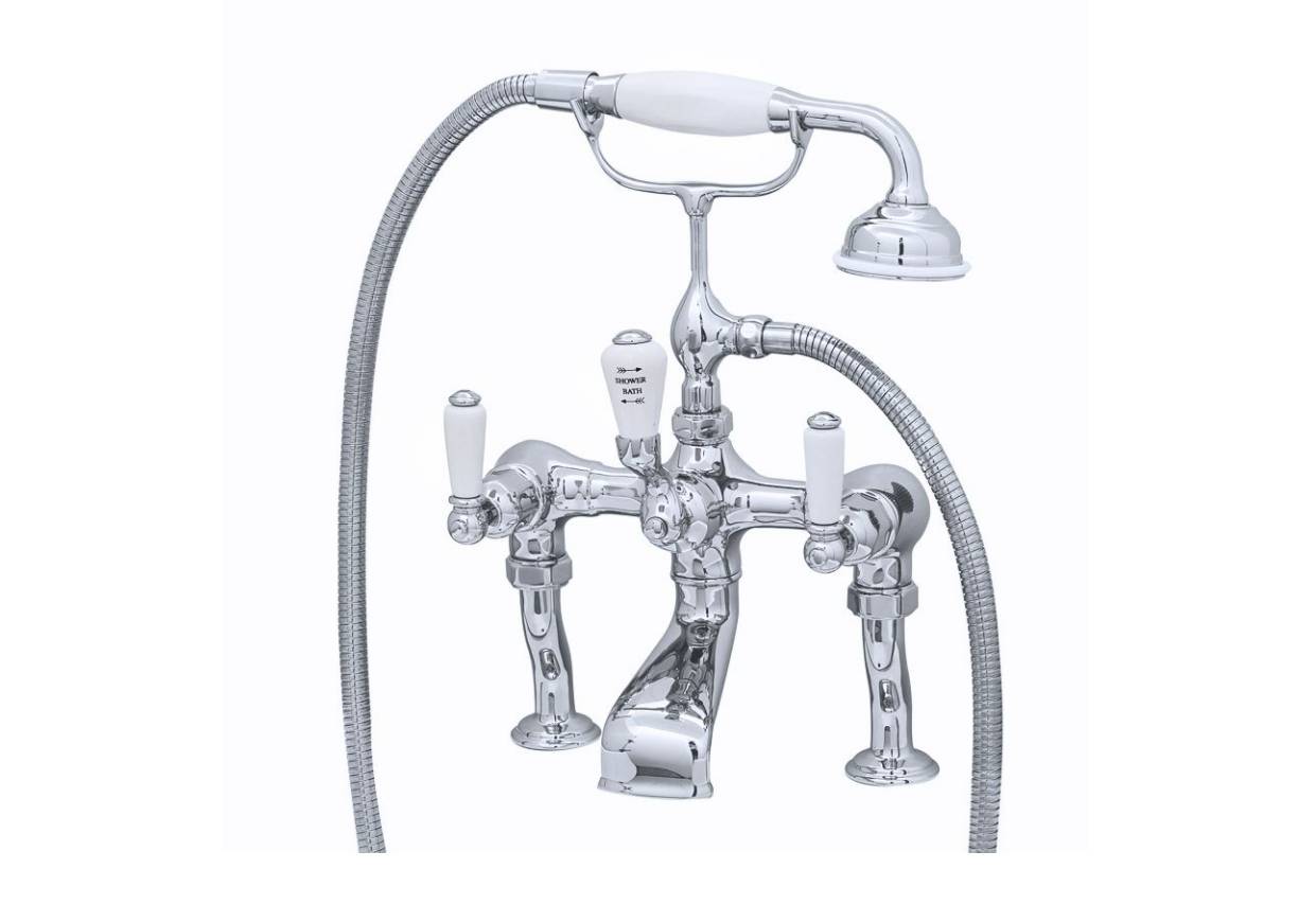 Traditional Deck-Mounted Bath Shower Mixer With Lever Or Crosstop Handles - Bath Shower Mixer