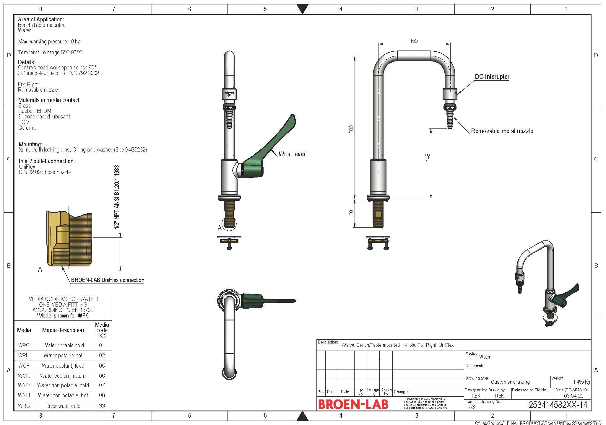 Table Mounted one-way laboratory tap water right