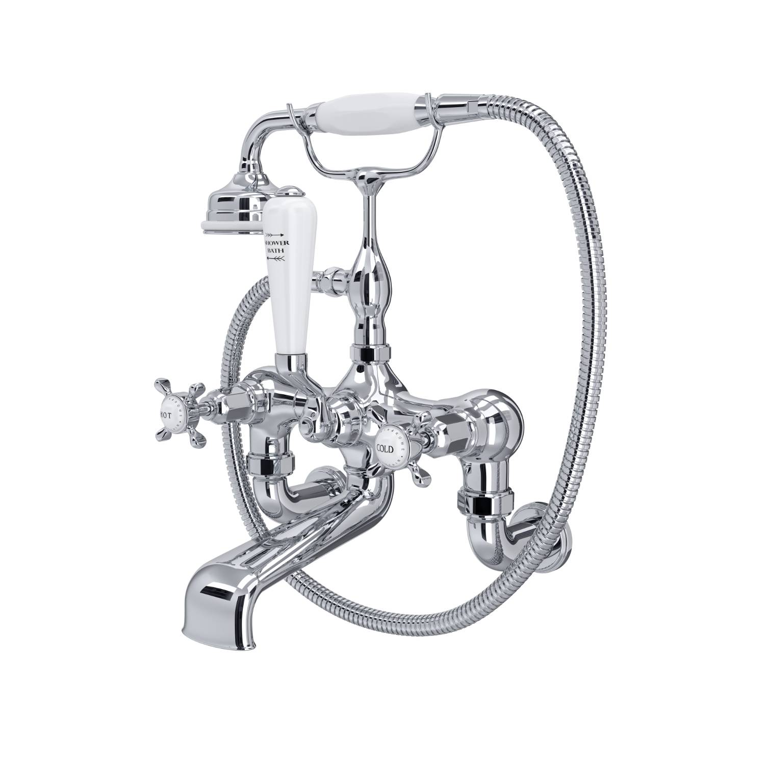 Traditional Wall-Mounted Bath Shower Mixer With handshower & Hose With Lever Or Crosstop Handles - Bath Shower Mixer