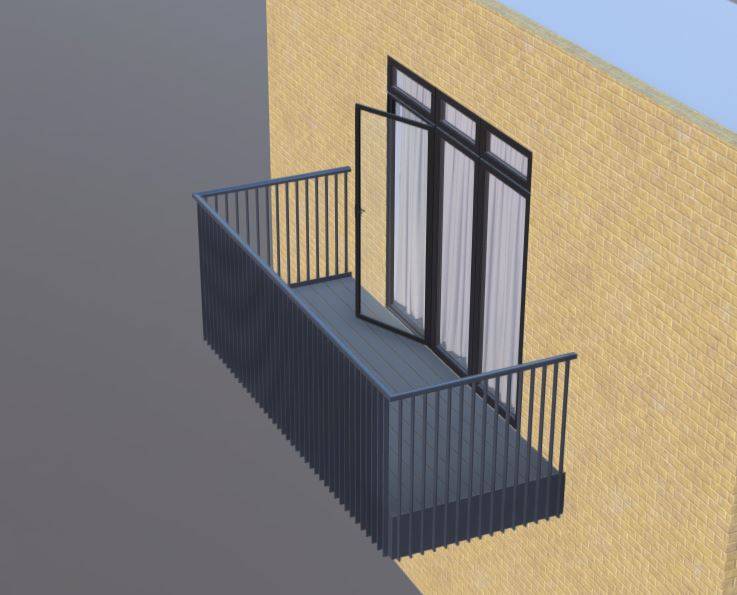 Rectangular Vertical Bar Glide-On Cassette Balcony without Fascia