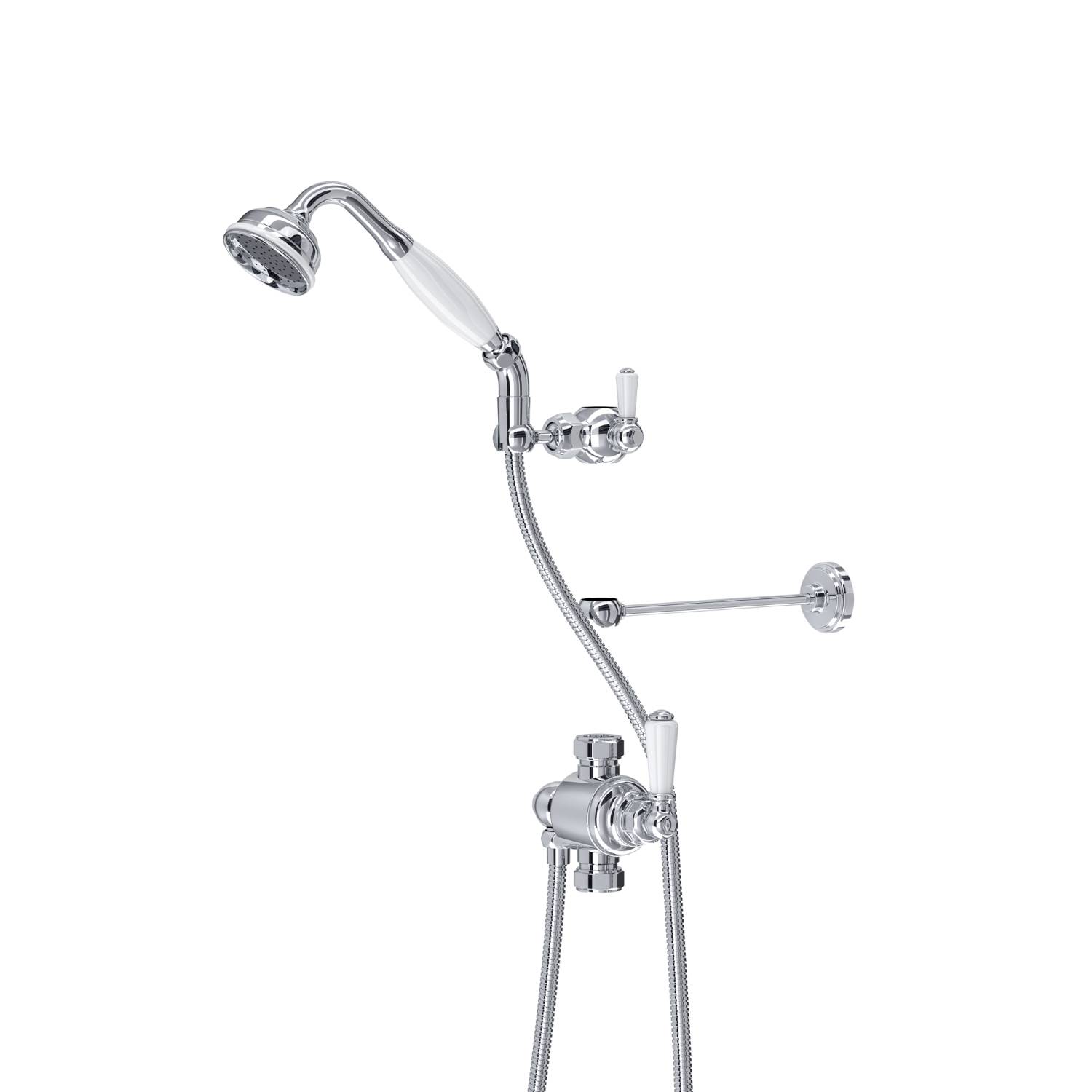 Traditional Riser Diverter, Handshower, Bracket & Wall Stay - Shower Kit