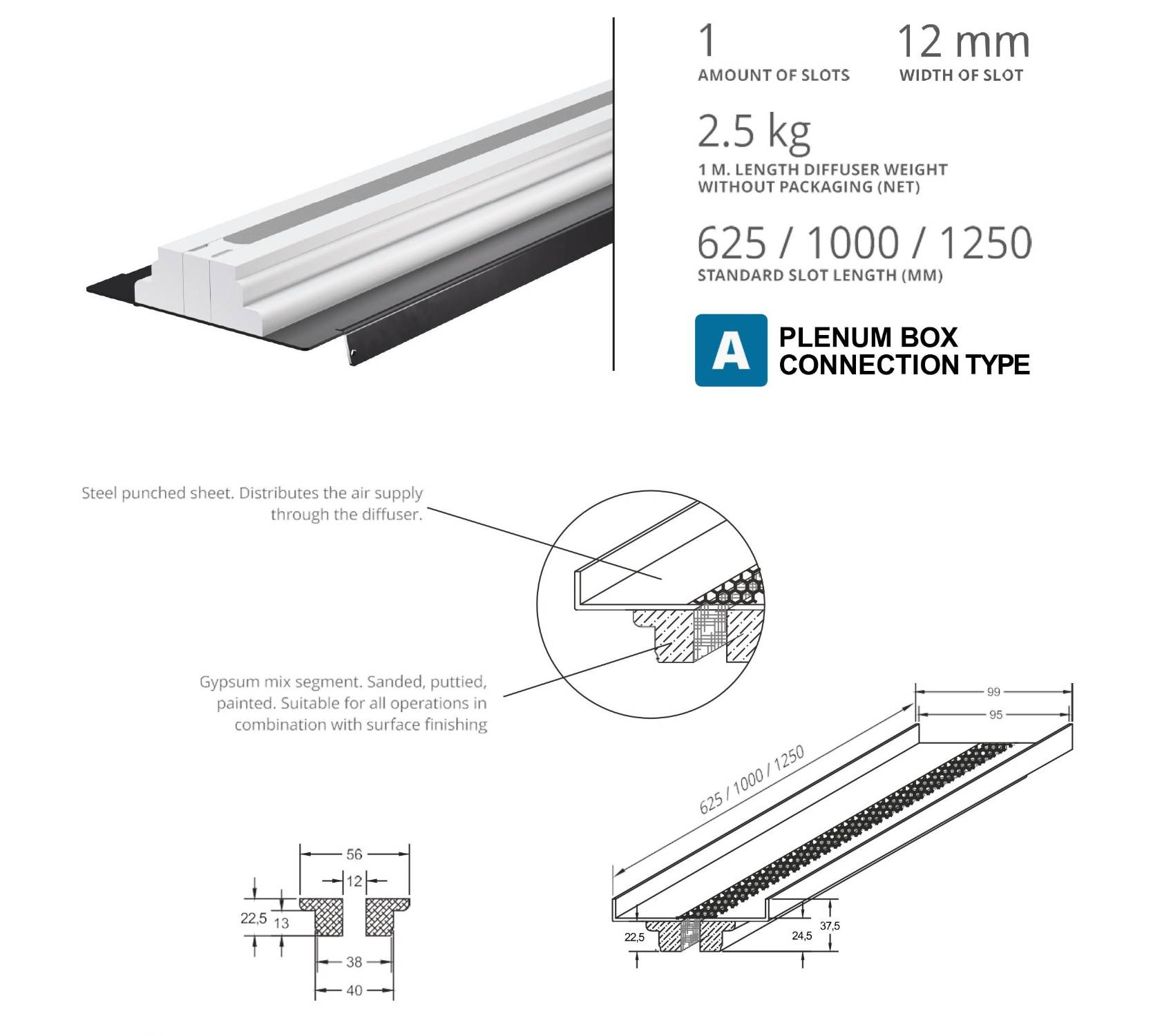 Standard Range Frameless Gypsum Linear Slot Diffusers - LINE - Air Diffusers
