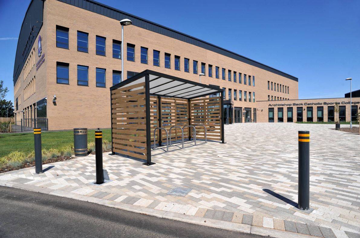 Linear Timber Cycle Shelter | Broxap Street Furniture | NBS Source