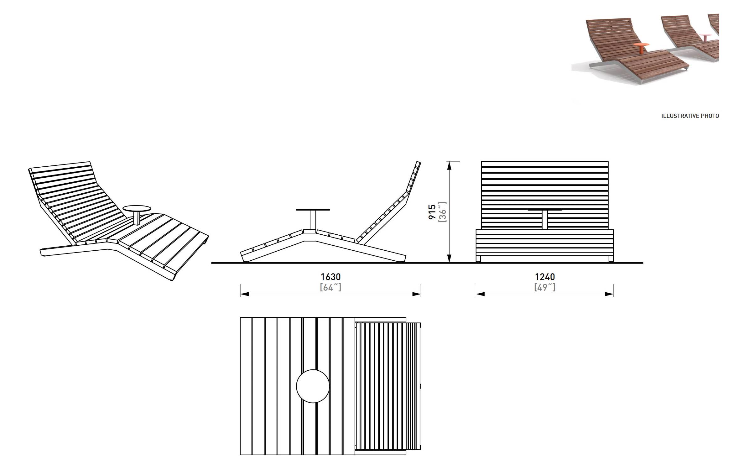 Rivage Lounger with Table - Outdoor Lounger for Public Spaces