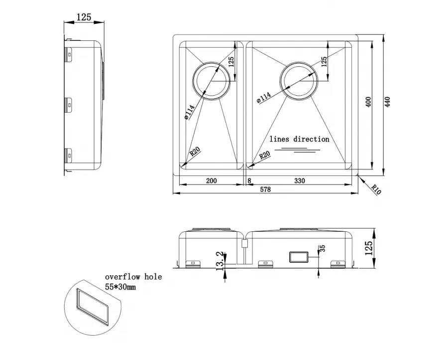 Accessible Bowl and a Half Kitchen Sink Granberg ErgoSteel Trendline EST-53KH