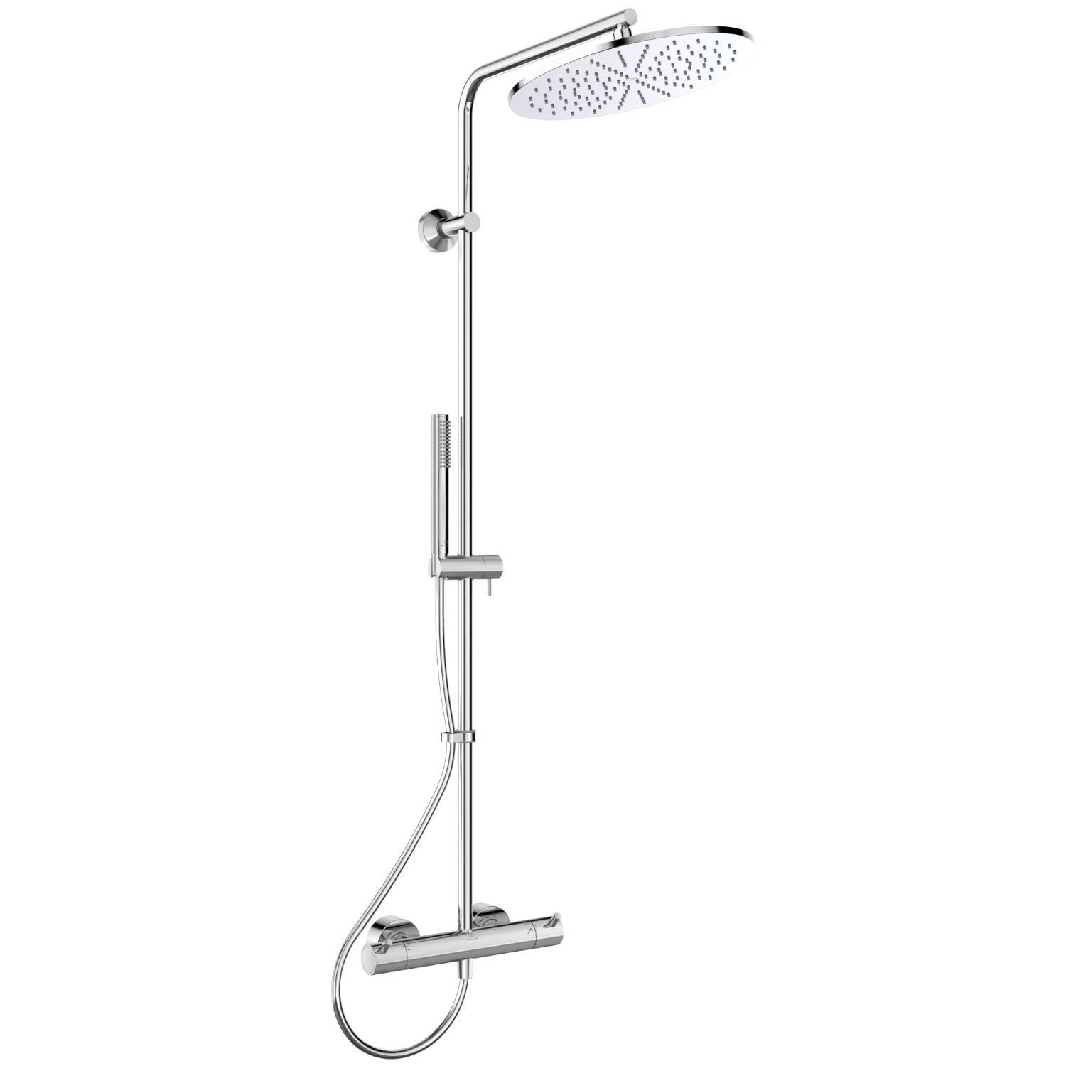 Ideal Standard Ceratherm T125 Exposed Thermostatic Shower System with Idealrain ø300mm Round Rainshower on Swivelling Arm, Idealrain 1 Function Stick Handspray and 1.75m Idealfex Hose