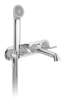 Arrondi Wall Mounted Thermostatic Bath Shower Mixer Lever Handle with Integrated Outlet + Handset | TAB-123T/WO-ARR-CP