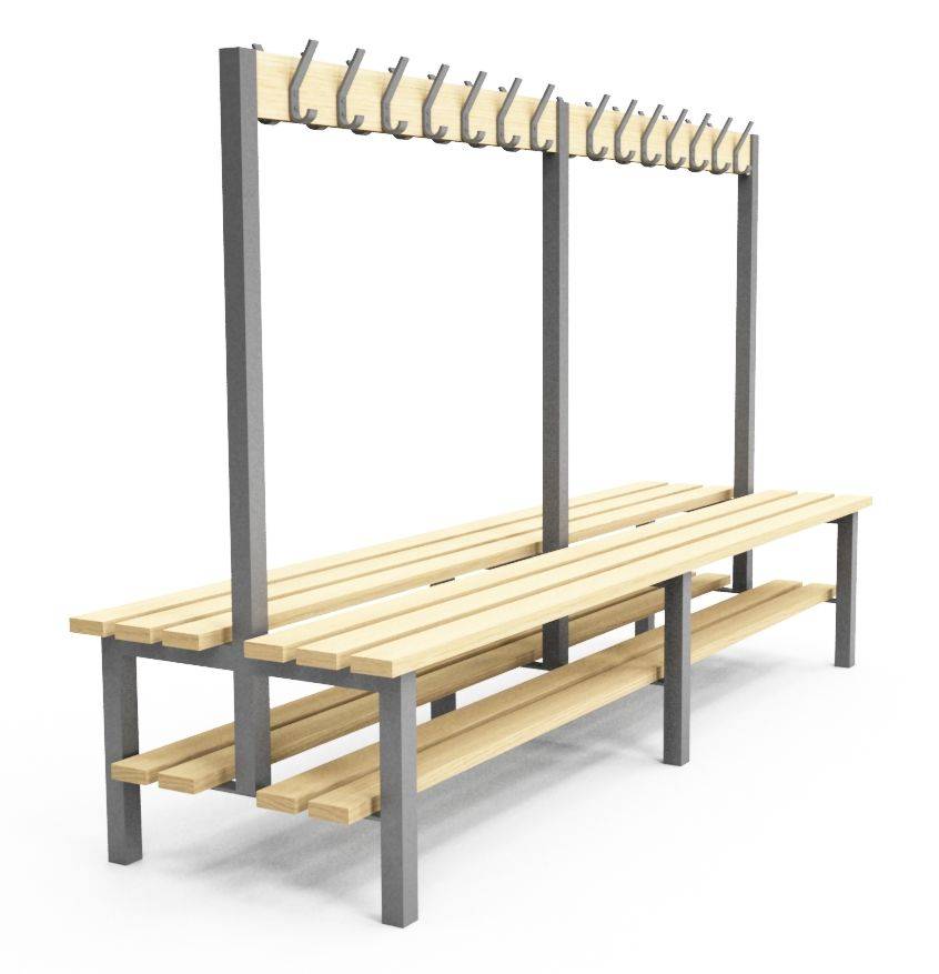 Double Sided Cloakroom/Changing Room Bench with shoe rack - H2S