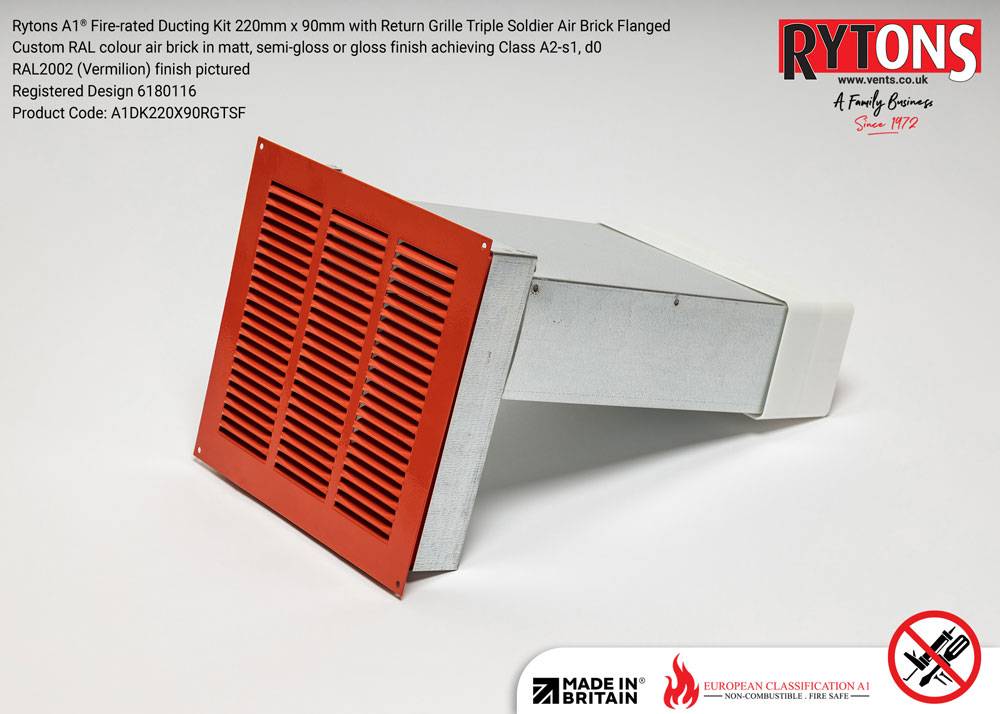 Rytons A1® Firerated Soldier Ducting Kit 220 x 90 mm with Triple Soldier Air Brick Rytons