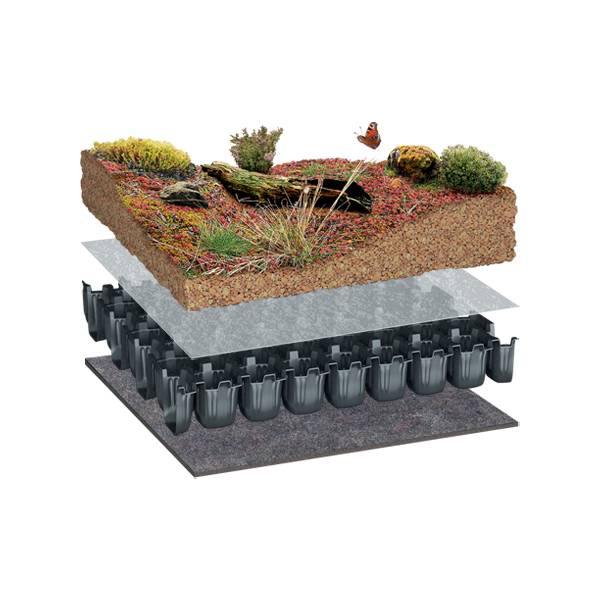 BauderBIODIVERSE UK Native Plug Plant And Flora Seed Mix Green Roof System, Flat Roof