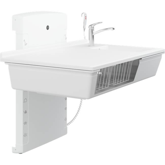 Baby and small child changing table, low start 800 x 1400 mm, electrically height adjustable, with sanitary appliances R8684000 - Baby Changing Unit