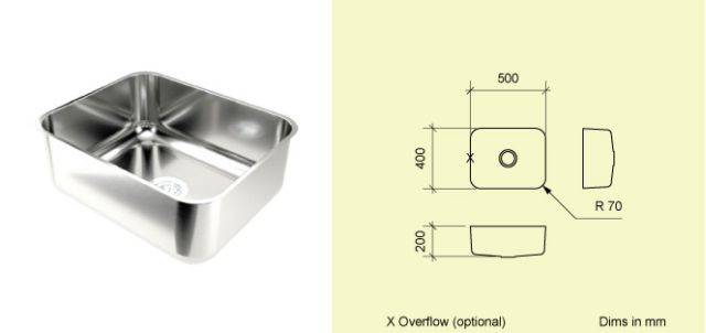 Sink Bowl BE50 - Rectangular Stainless Steel Kitchen Sink