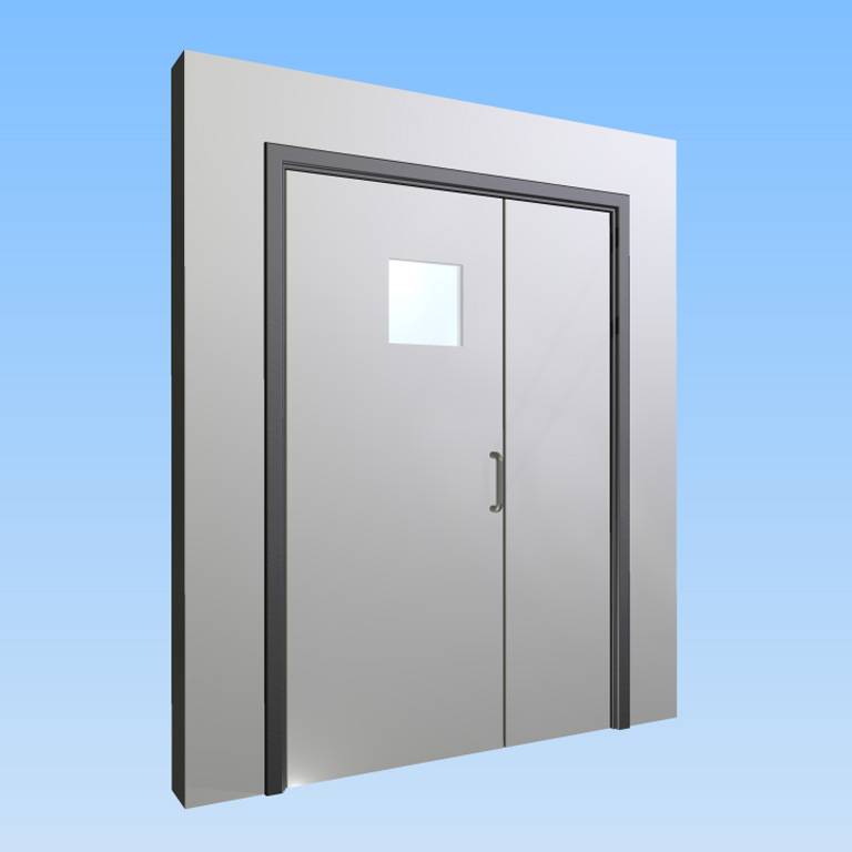 CS Acrovyn® Impact Resistant Doorset - Unequal pair leaf with type VP9 Vision Panel