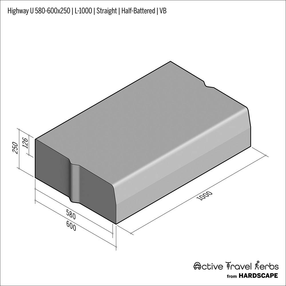 Active Travel Kerb - Highway U - 580-600 - Concrete Kerbs