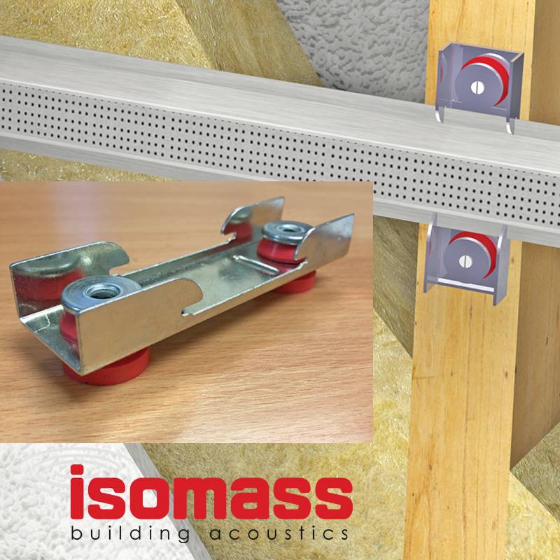 Acoustic isolation resilient  bar decoupling system for walls and ceilings - Isocheck Isoblock and Isobar - Acoustic decoupling system