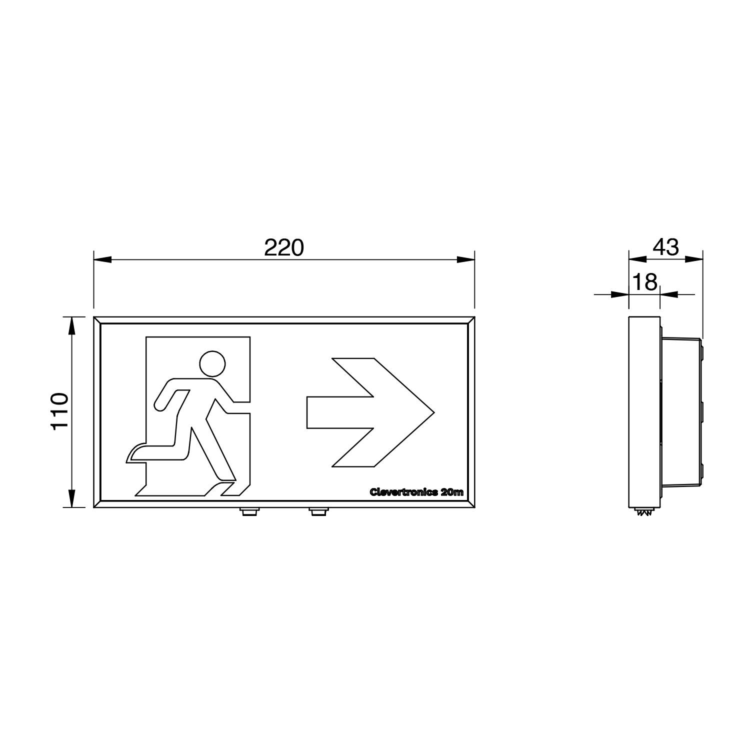  Form 20m Exit Surface Mounted or Recessed Luminaire - LED Exit Lighting