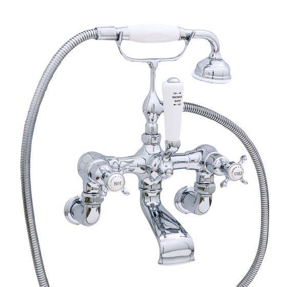 Traditional Wall-Mounted Bath Shower Mixer With handshower & Hose With Lever Or Crosstop Handles - Bath Shower Mixer