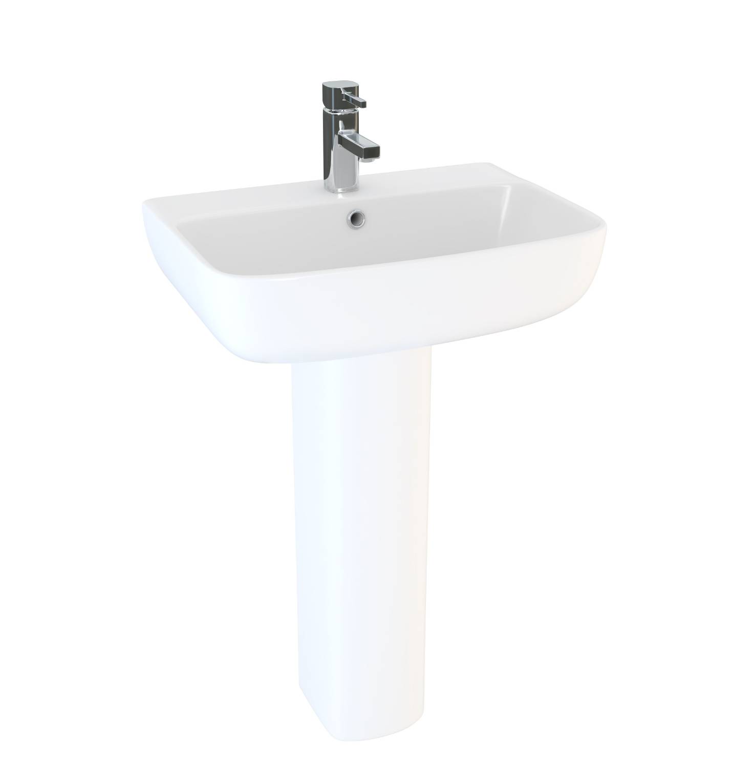 Cleo Square 60 cm Washbasin 1 Tap Hole with Cleo Square Pedestal