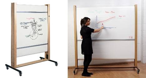 Sundeala TeacherBoards Mobile Rollerboard with Wooden Framed, in MDF or ASH framed with plain dry-wipe writing rolling panels. - Mobile Rollerboard with drywipe surfaces