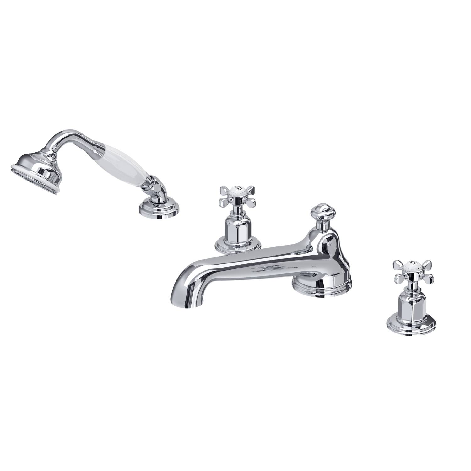 Traditional Four-Hole Bath Set With Low Profile Spout, Lever Or Crosstop Handles And Handshower - Bath Tap Set