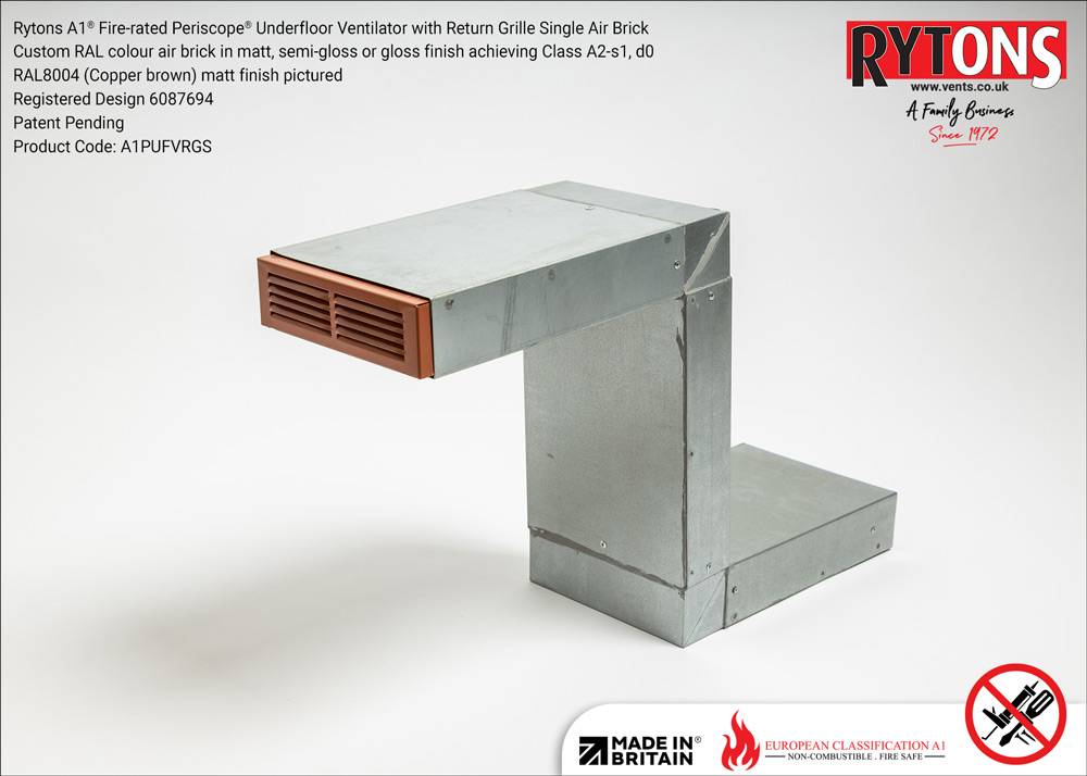 Rytons A1 Fire-rated Periscope® Underfloor Ventilator with Single Air Brick