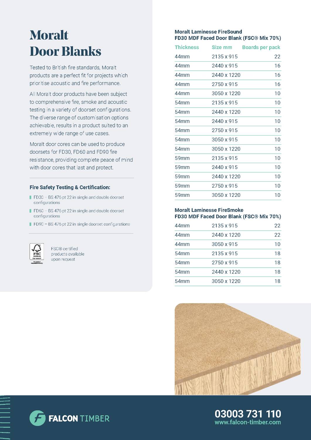 Moralt Firesmoke 44 mm FD30 Fire Door - Timber Fire Rated Door Core