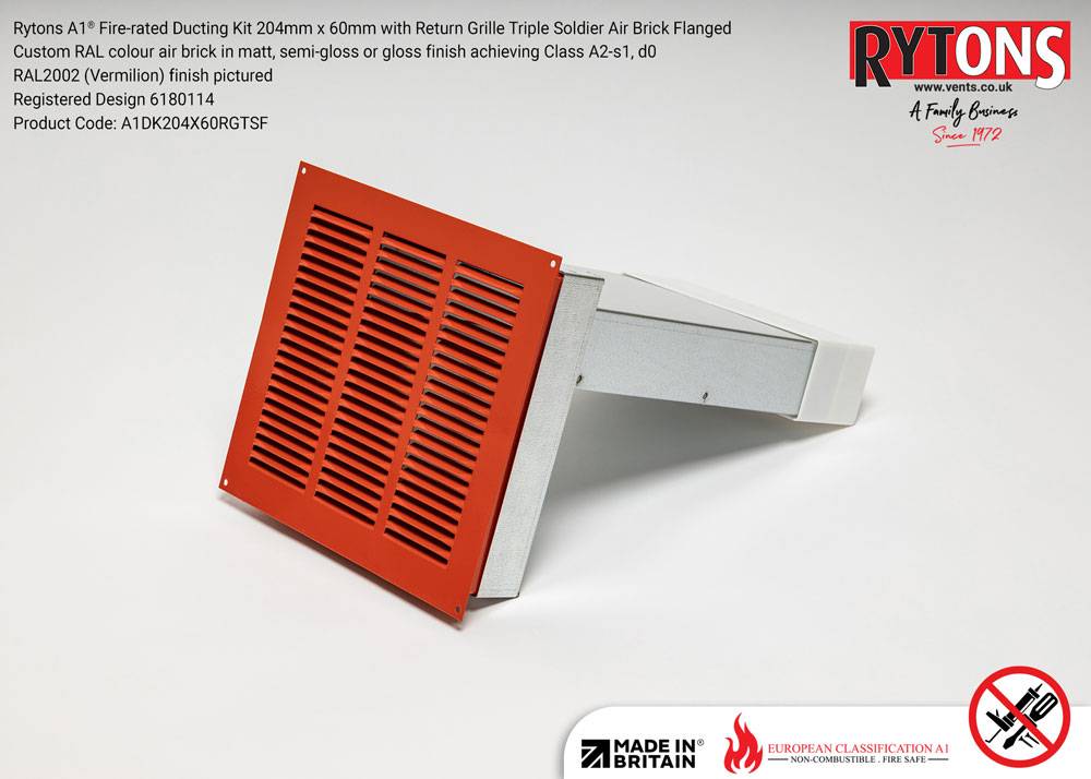 Rytons A1® Fire-rated Soldier Ducting Kit 204 x 60 mm with Triple Soldier Air Brick