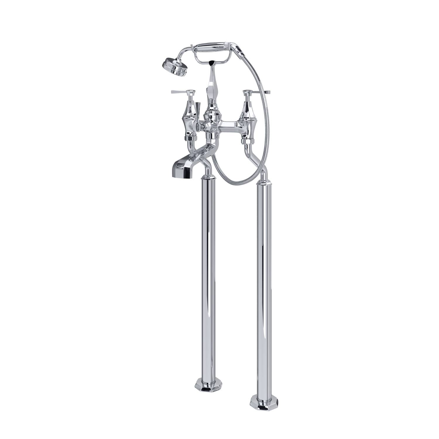 Deco Floor-Mounted Bath-Shower Mixer With Handshower And Lever Or Crosstop Handles - Bath Shower Mixer