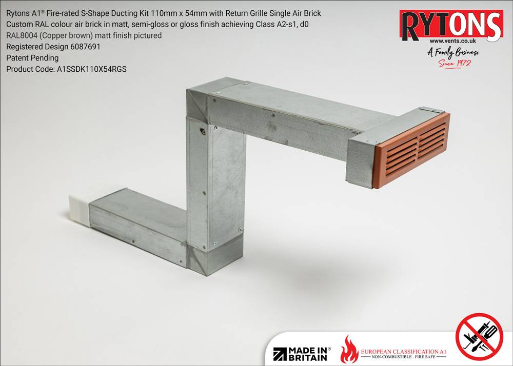 Rytons A1® Fire-rated S-Shape Ducting Kit 110 x 54 mm with Single Air Brick
