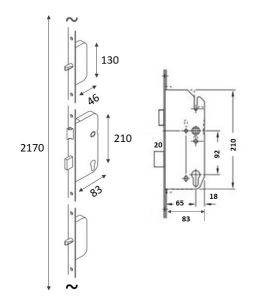 StarTec Multi-Point Lock - 2 Shootbolts (HUKP-0103-51) - Door lock